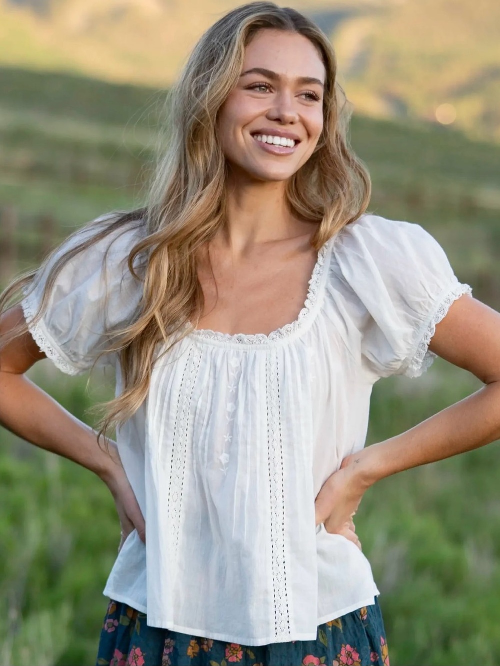 Natural Life White Peasant Blouse with Lace Trim - Picture 2 of 4